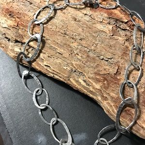 Oxidized hammered link necklace